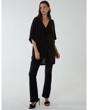 Blue Vanilla Twist Front Metalic Top - Black