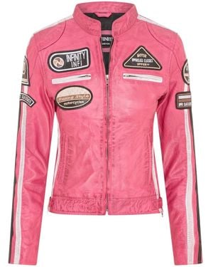 Infinity Leather Biker Racing Badges Fuchsiaa Leren Jas-Incheon - Roze