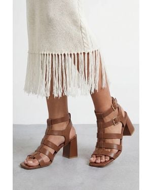 Faith Nikkie Faux Leather Block Heel Gladiator Sandals - Natural