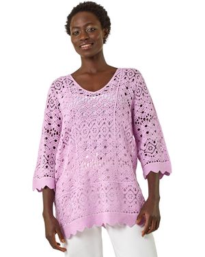 Roman Cotton Crochet Tunic Top - Pink