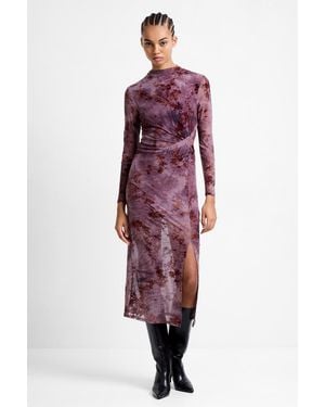 French Connection Dusty Slim-Fit Mesh Long Sleeve Dress - Purple