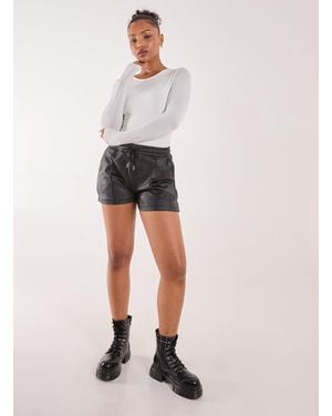 Pink Vanilla Pu Drawstring Shorts - Black