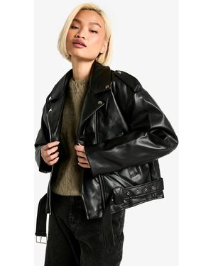 Boohoo Fur Lined Biker Jacket - Black