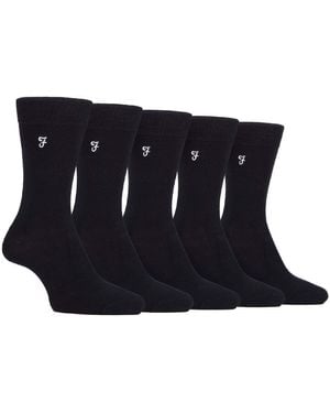 Farah 5 Pack Bamboo Bright Striped Patterned Socks - Black