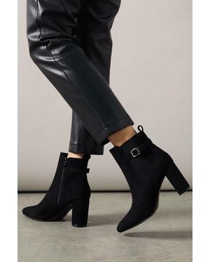 Wallis Maelys Faux Suede Buckle Detail High Block Heel Ankle Boots - Black