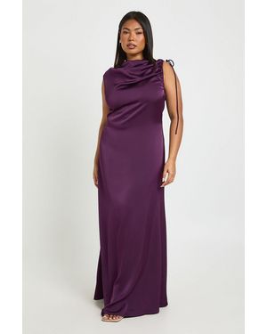 Boohoo Plus Satin Ruched Shoulder Detail Sleeveless Maxi Dress - Purple