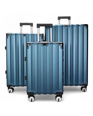 Infinity Leather Hardshell Suitcase Robust 8 Wheel Luggage Cabin Case Bag - Blue