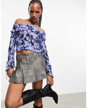 Heretic Nine Off The Shoulder Long Sleeve Shirt - Blue