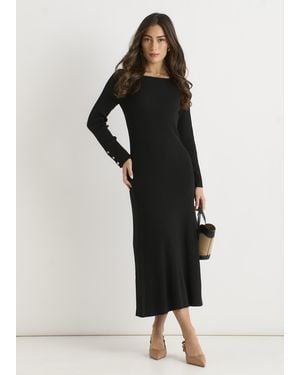 Gini London Slash Neck Knitted Fit And Flare Dress - Black