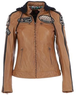 Roxbike Real Leather Biker Jacket With Detachable Hood - Brown