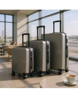 Infinity Leather Hardshell Charcoal Suitcase Robust 8 Wheel Cabin Luggage Case Bag Set - Green