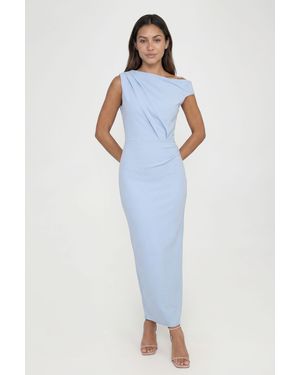 Boohoo Tall Jersey Crepe Drape Shoulder Midaxi Dress - Blue