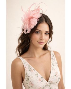 SVNX Floral Feather Fascinator With Loops - Natural