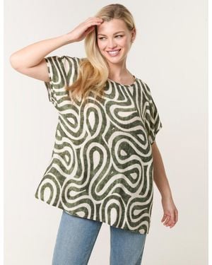 Blue Vanilla Round Neck Top With Abstract Print - Green