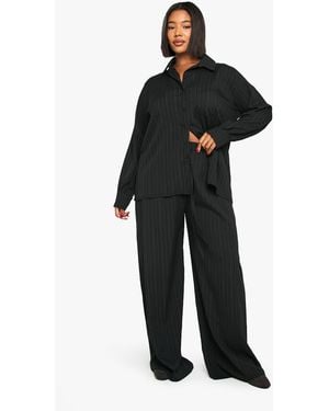 Boohoo Plus Crinkle Textured Elasticated Wide Leg Trouser - Black