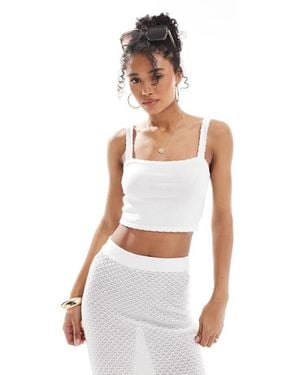 4th & Reckless Beach Knit Cami Top With Crochet Trim Co-Ord - White
