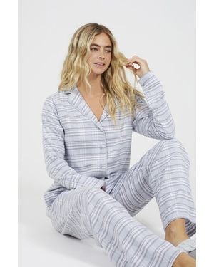 Brave Soul Cotton Long Sleeve Shirt Pyjama Set - White