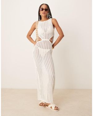 Abercrombie & Fitch Textured Slash Neck Cutout Waist Maxi Dress - Natural