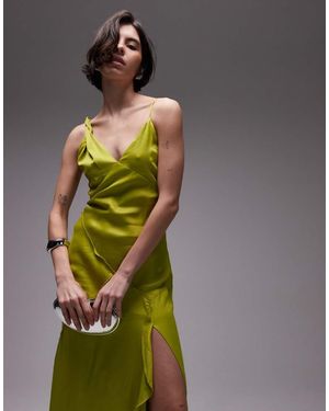 TOPSHOP Twist Shoulder Exposed Seam Midi Slip Dress - Green