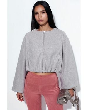 Busem Crop Gabardine Jacket With Zipper And Pocket - Grey