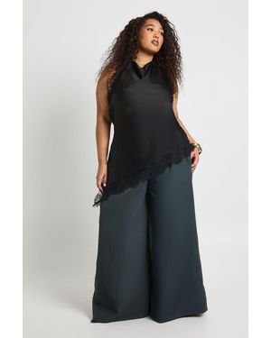 Boohoo Plus Lace Cowl Asymmetric Top - Black