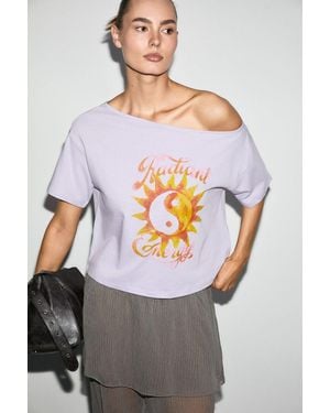 Grimelange Printed Crop Boat Neck T-Shirt - Grey