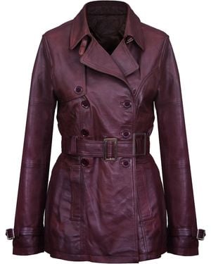 Infinity Leather Mid Length Trench Coat -Oakham - Purple