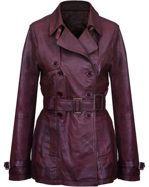 Infinity Leather Mid Length Trench Coat -Oakham - Purple