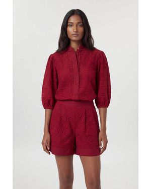 Karen Millen Cotton Broderie Woven Shorts - Red