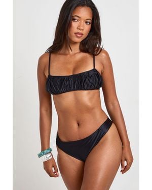 Boohoo Satin Look Plunge Bikini Top And High Leg Bottom - Black