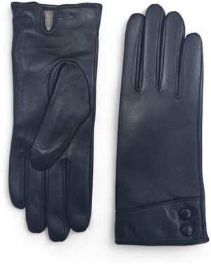 Infinity Leather Italian Soft Wool Lining Winter Button Design Driving Gloves - Blue