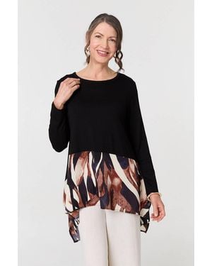 Izabel London Colour Block Curve Hem Relaxed Tunic - Black