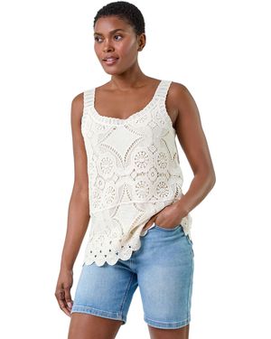 Roman Cotton Crochet Knit Vest Top - Blue
