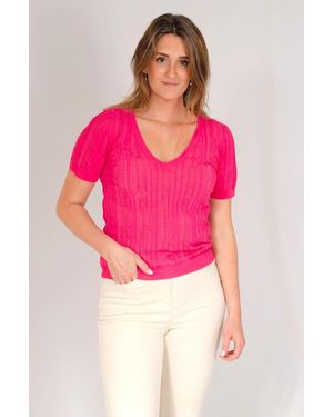 Naf Naf Lace V Neck T Shirt - Pink