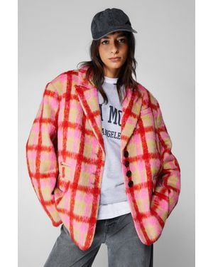 Nasty Gal Premium Neon Plaid Tailored Blazer Coat