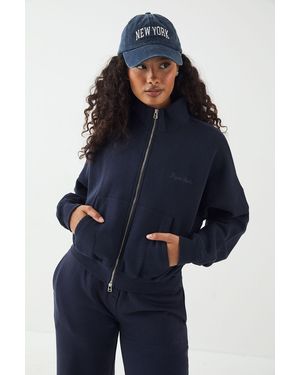 DSGN Studio Embroidery Zip Through Funnel Neck Bomber - Blue