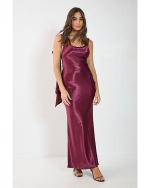 Nasty Gal Satin Cowl Back Bow Strap Bias Cut Maxi Dress - Red
