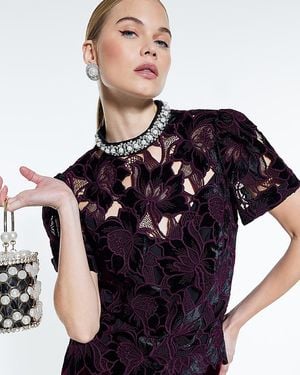 River Island Top Velvet Lace Embellished - Black