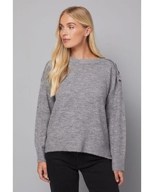 Wallis Petite Button Detail Knitted Jumper - Grey