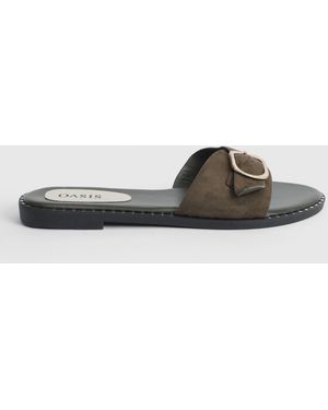 Oasis Billie Faux Suede Buckle Detail Sliders - Black