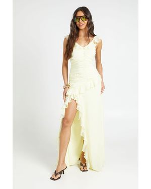 Boohoo Chiffon Ruched Waist Ruffle Detail Maxi Dress - Metallic