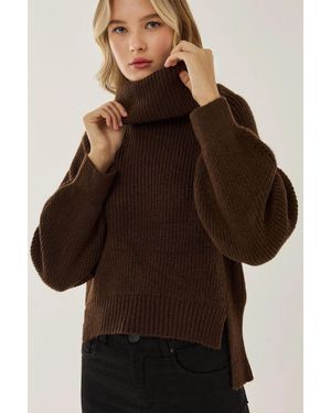 Hiccup Oversized Turtleneck Knit Jumper - Brown