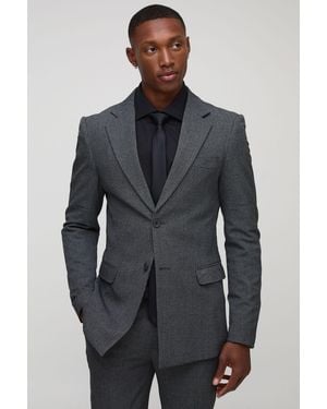 BoohooMAN Skinny Fit Micro Check Blazer - Grey