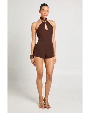 Boohoo Trim Halterneck Playsuit - Natural