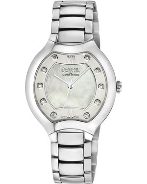 Gevril Lugano Swiss Diamond Mop Dial, 316L Stainless Steel Bracelet Watch - Metallic