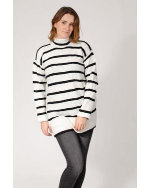 New Look Longline Striped Roll Neck Jumper - White