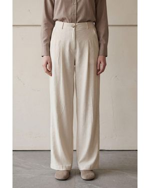 My Fashion Comfort Pleated Straight Leg Trousers - Natural