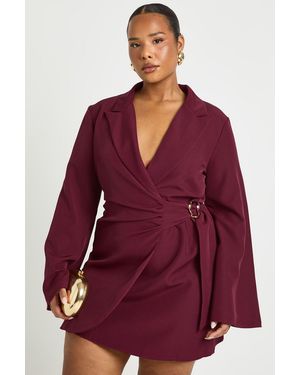 Boohoo Plus Buckle Detail Tie Waist Tailored Blazer Dress