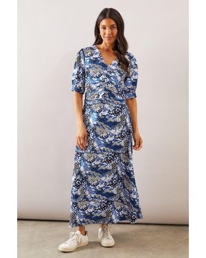 Wallis Mixed Leopard Print Ruched Midi Dress - Blue