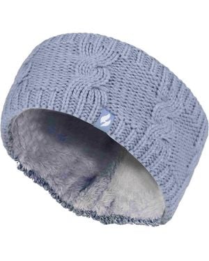 Heat Holders Ladies Cable Knitted Fleece Lined Thermal Winter Ear Warmer Headband - Blue